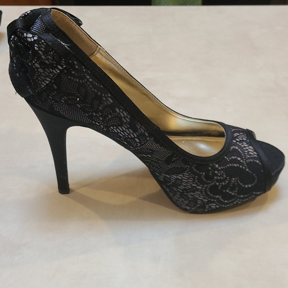 Black and silver lace high heels